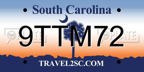 9TTM72 South Carolina License Plate