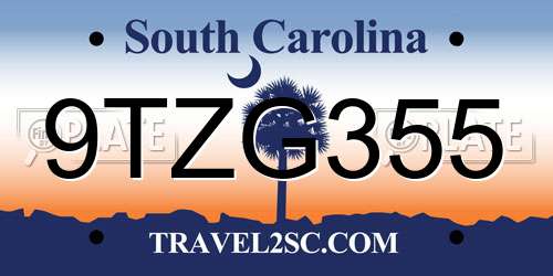 9TZG355 South Carolina License Plate