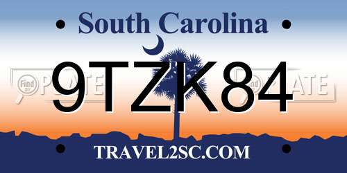 9TZK84 South Carolina License Plate