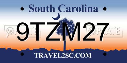 9TZM27 South Carolina License Plate