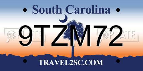 9TZM72 South Carolina License Plate