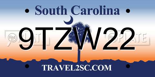 9TZW22 South Carolina License Plate