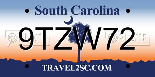 9TZW72 South Carolina License Plate