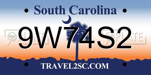 9W74S2 South Carolina License Plate