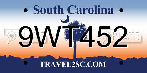 9WT452 South Carolina License Plate