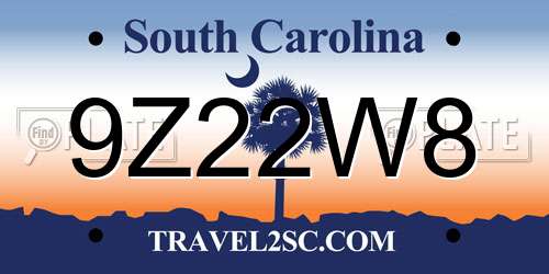 9Z22W8 South Carolina License Plate