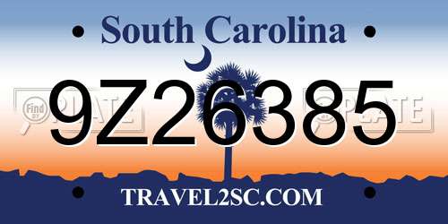 9Z26385 South Carolina License Plate