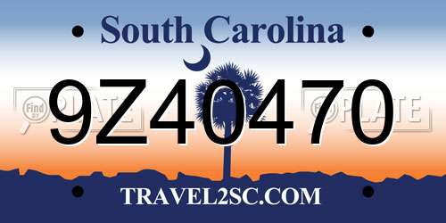 9Z40470 South Carolina License Plate
