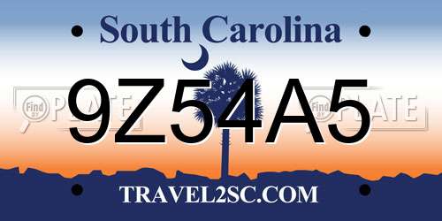9Z54A5 South Carolina License Plate