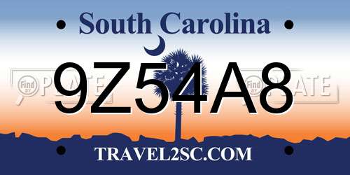9Z54A8 South Carolina License Plate