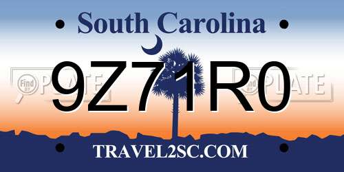 9Z71R0 South Carolina License Plate
