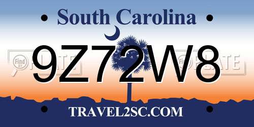 9Z72W8 South Carolina License Plate