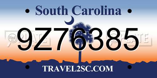 9Z76385 South Carolina License Plate