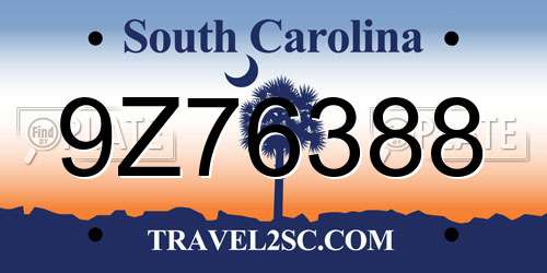 9Z76388 South Carolina License Plate