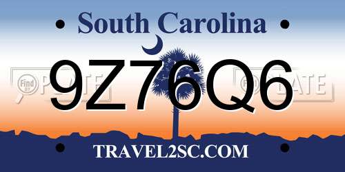 9Z76Q6 South Carolina License Plate