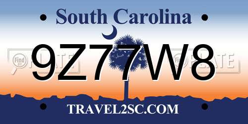 9Z77W8 South Carolina License Plate