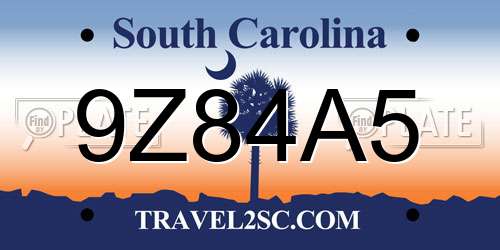 9Z84A5 South Carolina License Plate