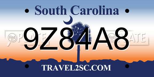 9Z84A8 South Carolina License Plate