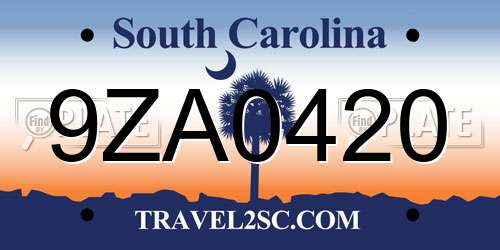 9ZA0420 South Carolina License Plate