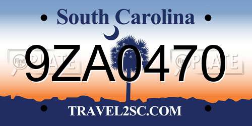 9ZA0470 South Carolina License Plate