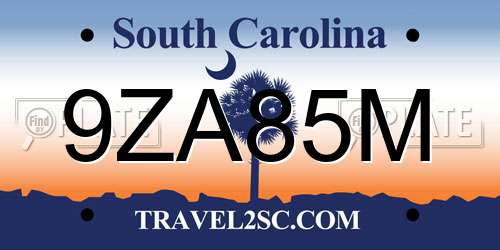 9ZA85M South Carolina License Plate