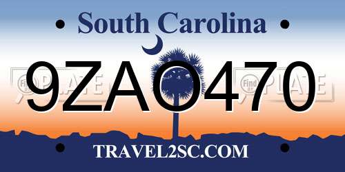 9ZAO470 South Carolina License Plate