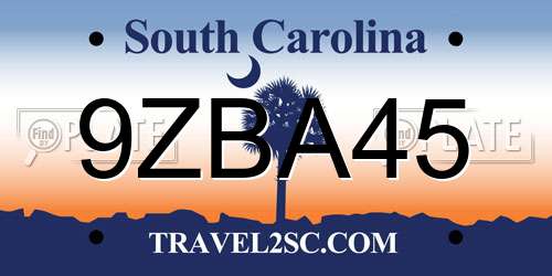 9ZBA45 South Carolina License Plate