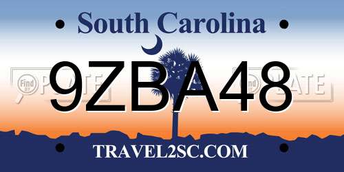 9ZBA48 South Carolina License Plate