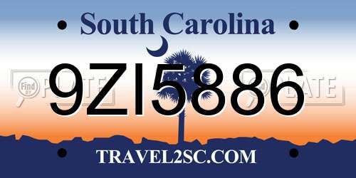 9ZI5886 South Carolina License Plate
