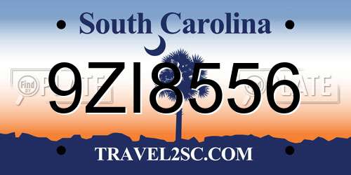 9ZI8556 South Carolina License Plate