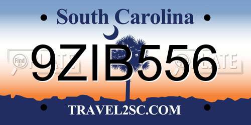 9ZIB556 South Carolina License Plate