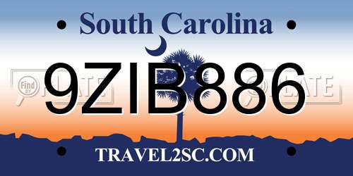 9ZIB886 South Carolina License Plate