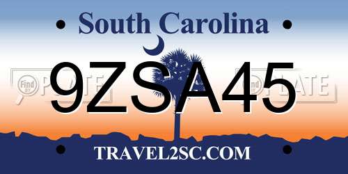 9ZSA45 South Carolina License Plate