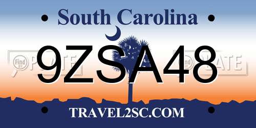 9ZSA48 South Carolina License Plate