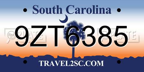 9ZT6385 South Carolina License Plate