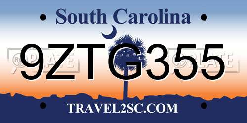 9ZTG355 South Carolina License Plate