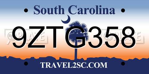 9ZTG358 South Carolina License Plate