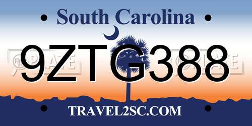 9ZTG388 South Carolina License Plate