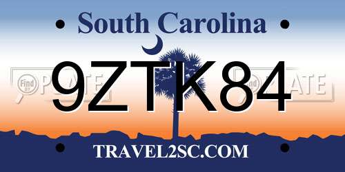 9ZTK84 South Carolina License Plate
