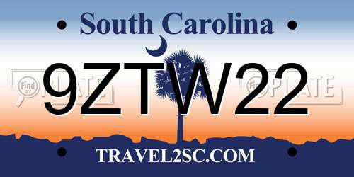9ZTW22 South Carolina License Plate