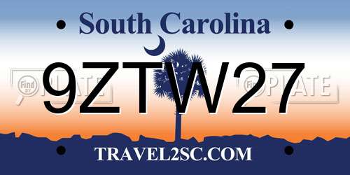 9ZTW27 South Carolina License Plate