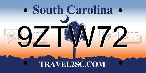 9ZTW72 South Carolina License Plate