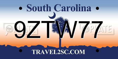 9ZTW77 South Carolina License Plate