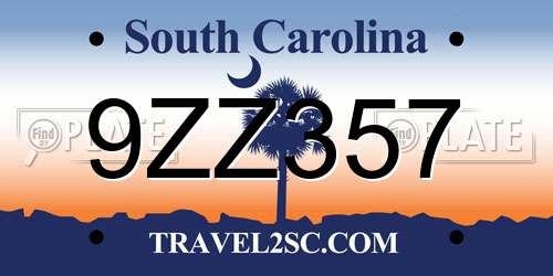 9ZZ357 South Carolina License Plate