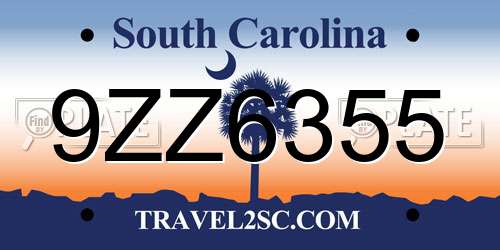 9ZZ6355 South Carolina License Plate