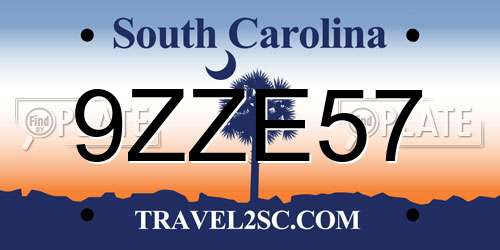 9ZZE57 South Carolina License Plate