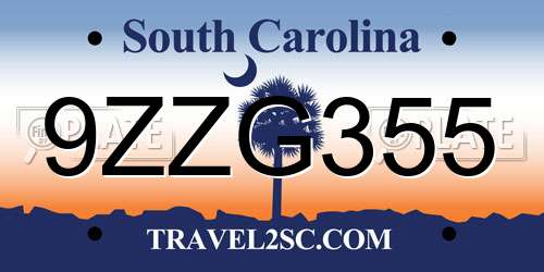 9ZZG355 South Carolina License Plate
