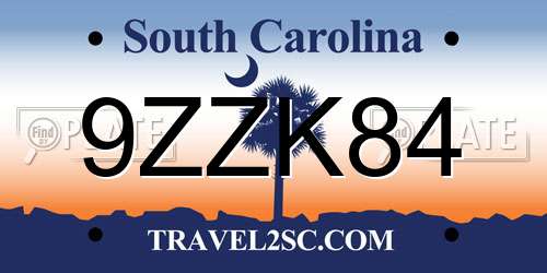 9ZZK84 South Carolina License Plate