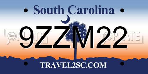 9ZZM22 South Carolina License Plate