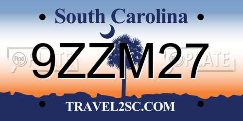 9ZZM27 South Carolina License Plate